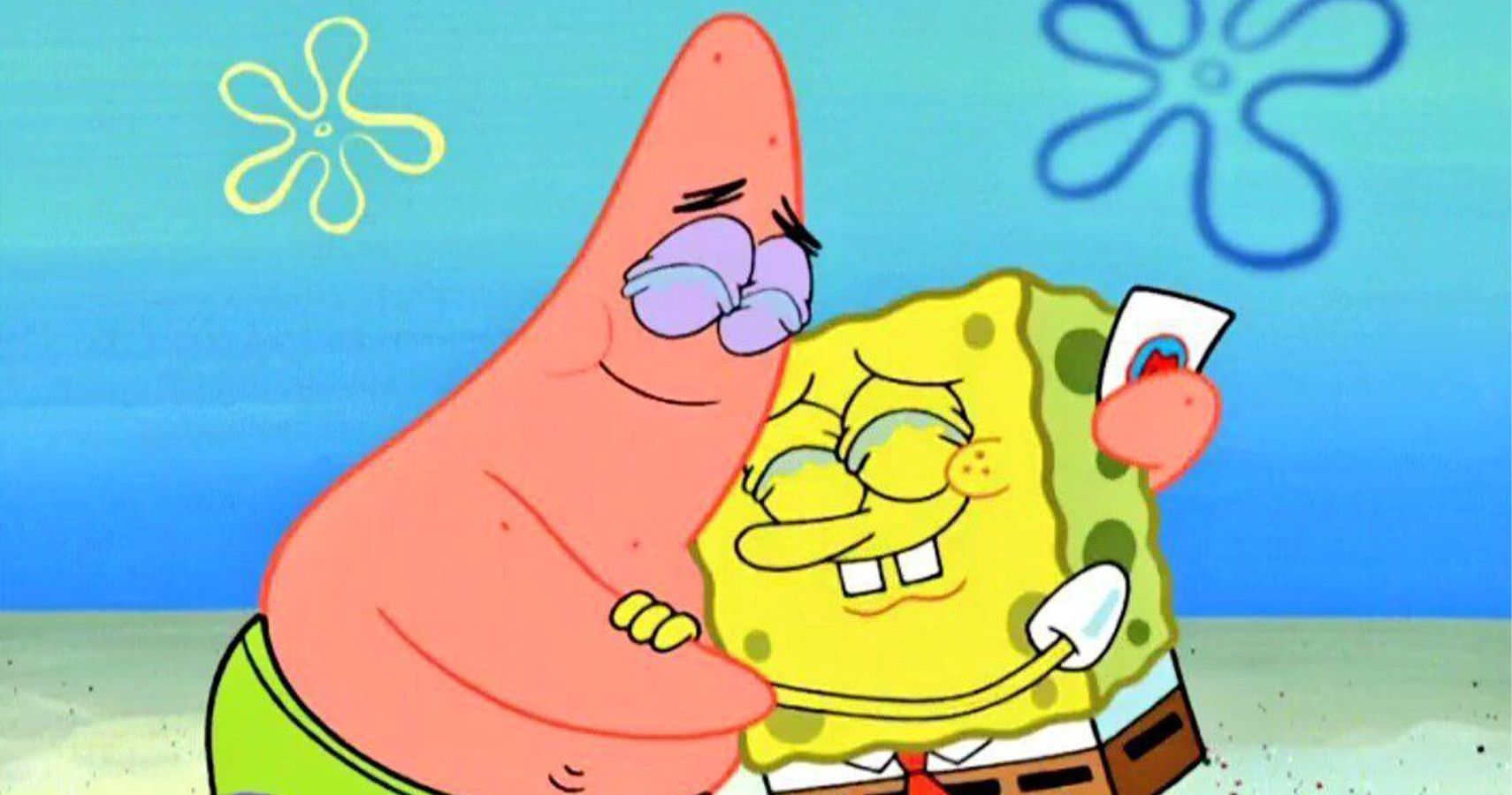 Spongebob and Patrick hugging
